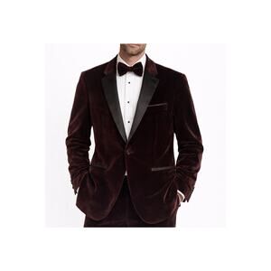 Tazio Italy Dark Brown Velvet Tuxedo Jacket‎ w/ Bowtie 38R Event Luxury Occasion